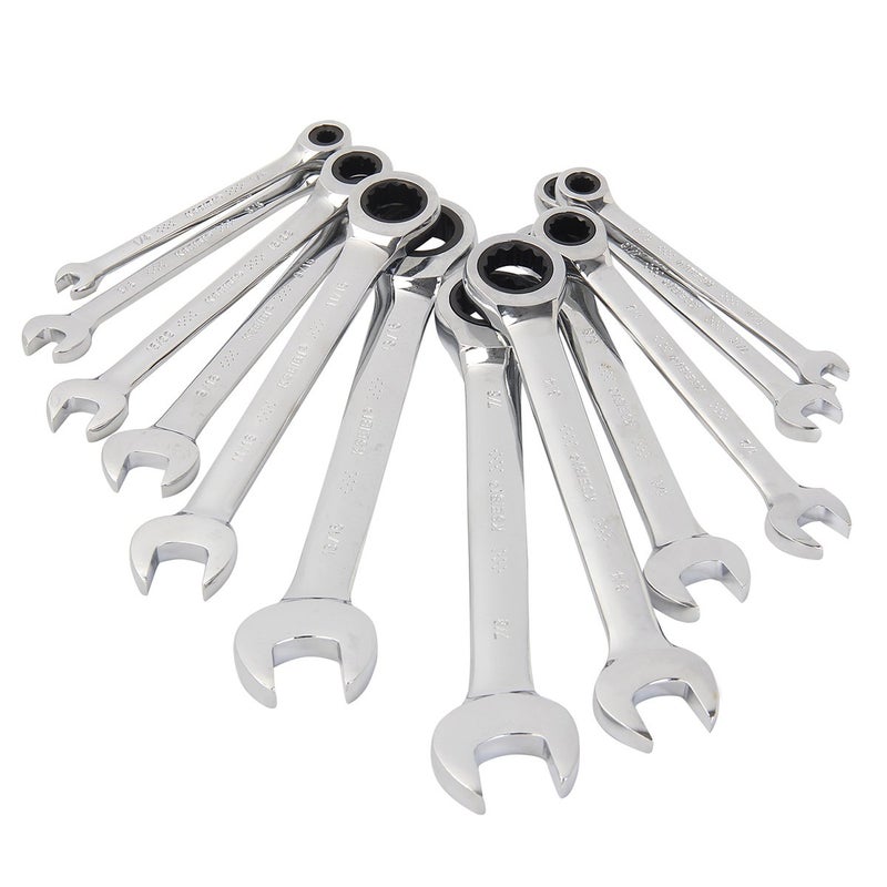 KSEIBI 123975 Ratcheting Wrench Set 24 Piece - Chrome Vanadium Steel Ratchet Combination Spanners Kit with Storage Keeper Rack SAE 1/7-7/8inch & Metric 8-19mm - Image 2